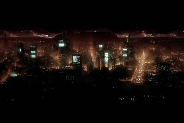 На черном фоне ночной город тысячей огней