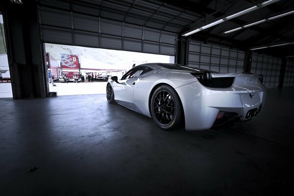 Ferrari 458 silver color rear view