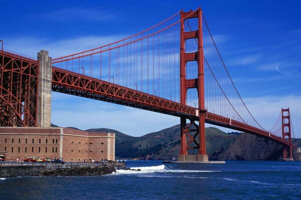 Photo of a cable-stayed bridge over the strait