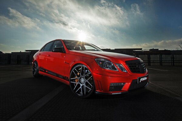 Red beautiful car for a photo shoot