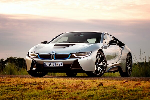 2015, bmw, i8, ZA-spec beau coucher de soleil champ dans la nature