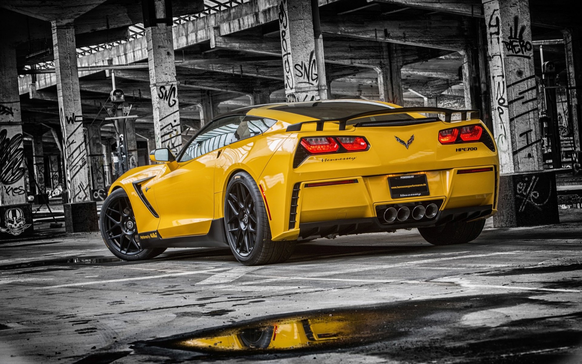 chevrolet corvette c7 stingray hpe700 2015 ruffer muscolo auto giallo posteriore