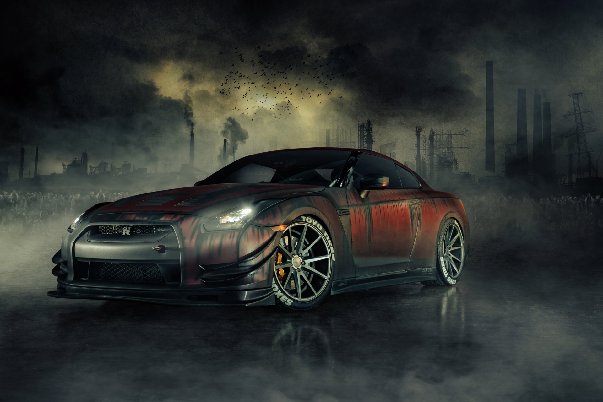 nissan r35 gt-r zombie killer tourismus tote front