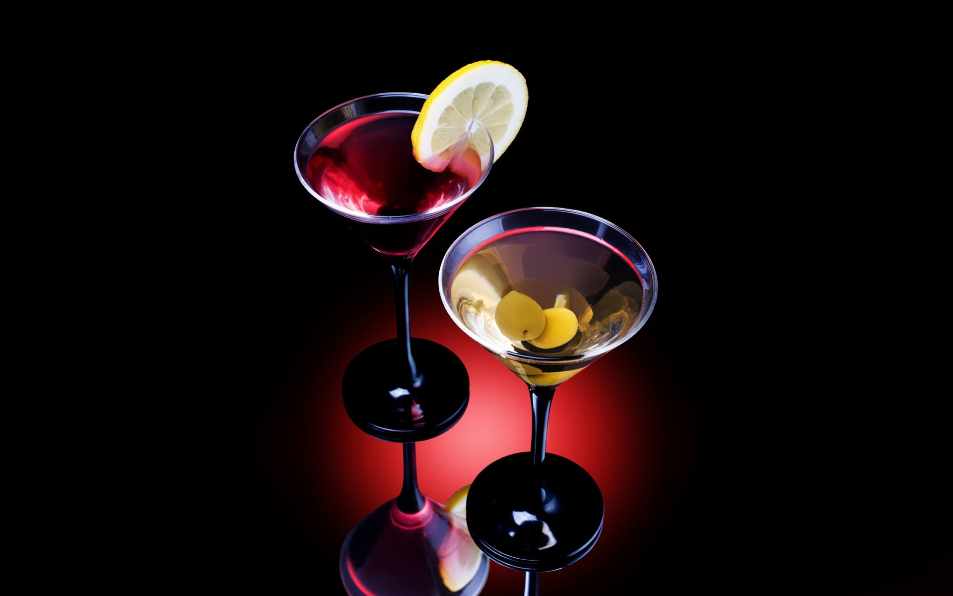 minimalisme nourriture alcool cocktails verres à vin fond olives citron fond noir boissons