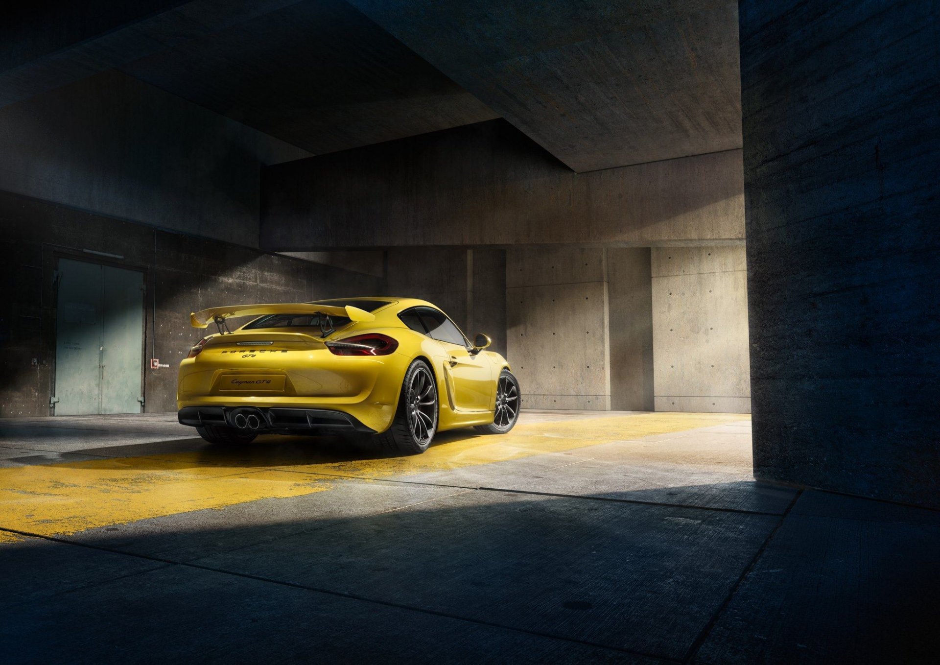 porsche cayman gt4 2015 yellow supercar parking rear