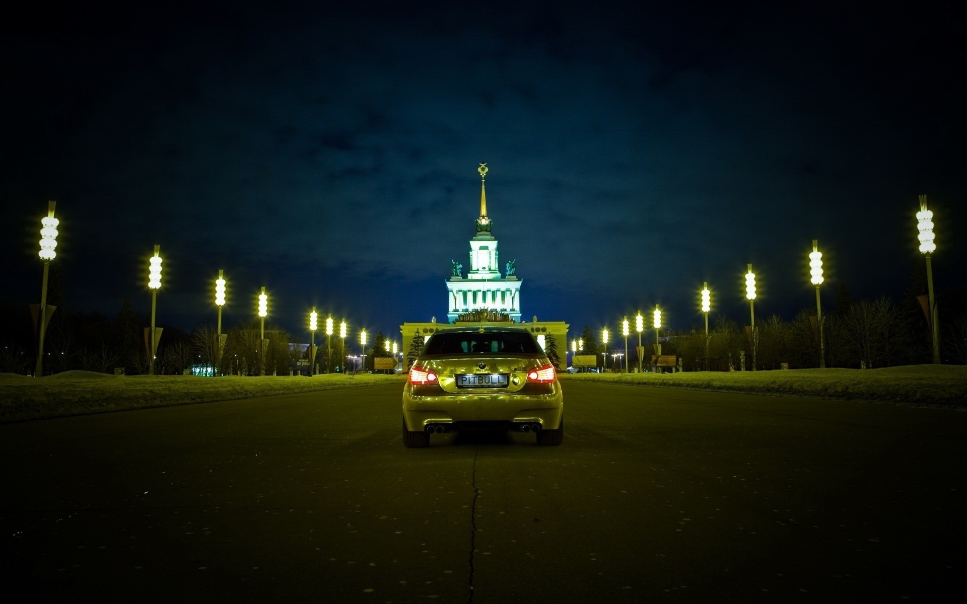 route lumière voiture bmw nuit mer