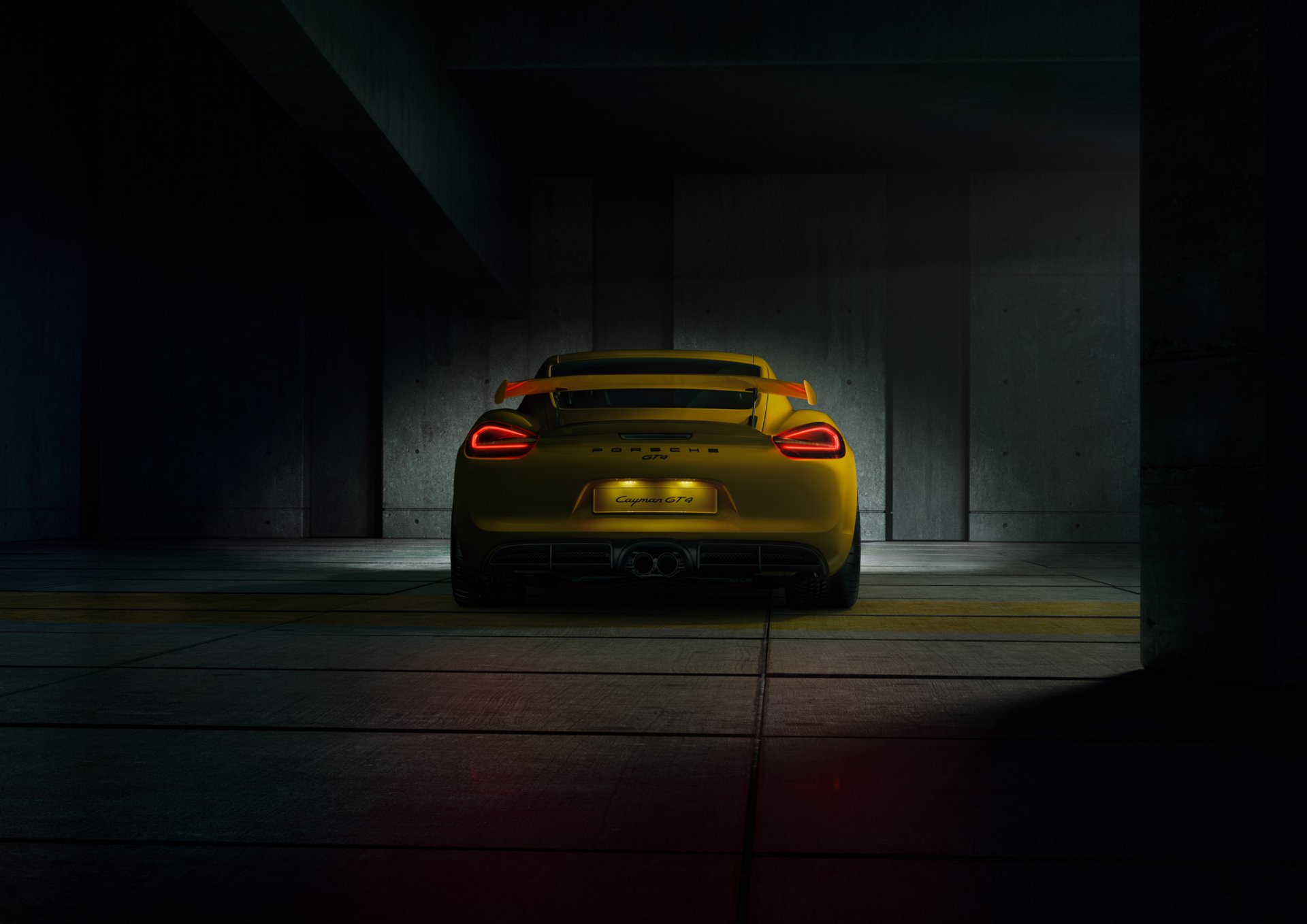 porsche cayman gt4 2015 giallo supercar parcheggio luce posteriore