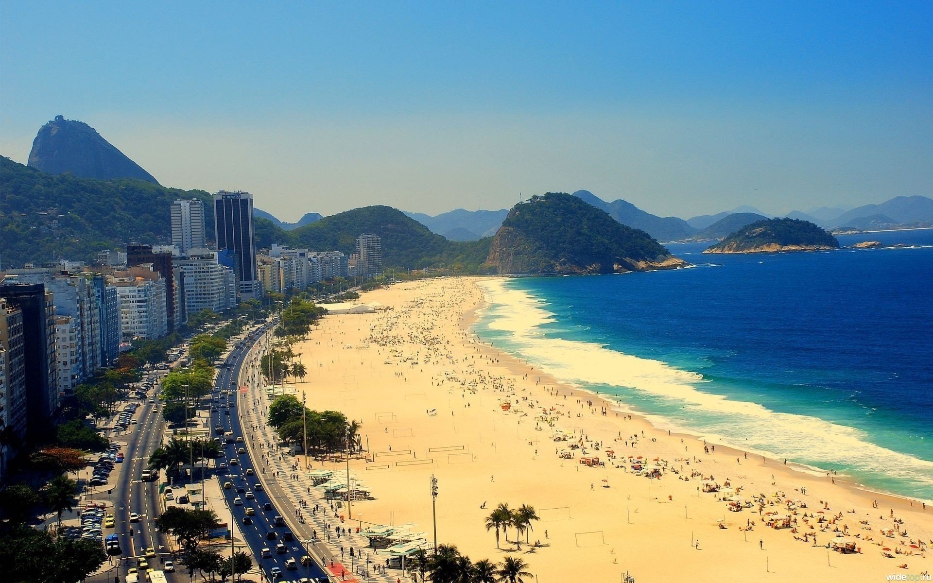 stadt küste strand wolkenkratzer himmel meer rio de janeiro brasilien berge metropole wasser