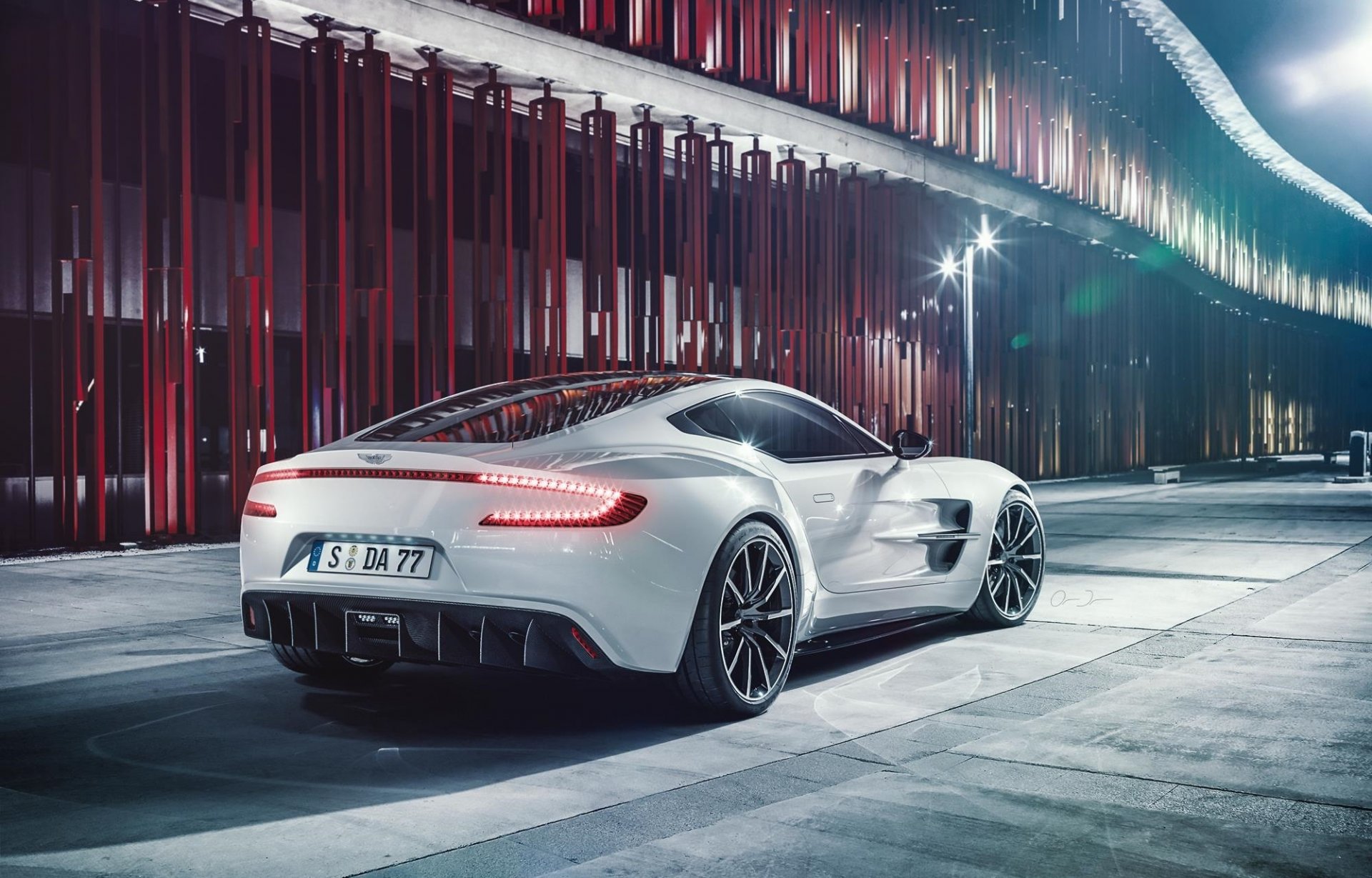 aston martin one-77 bianco supercar luce ruote posteriore