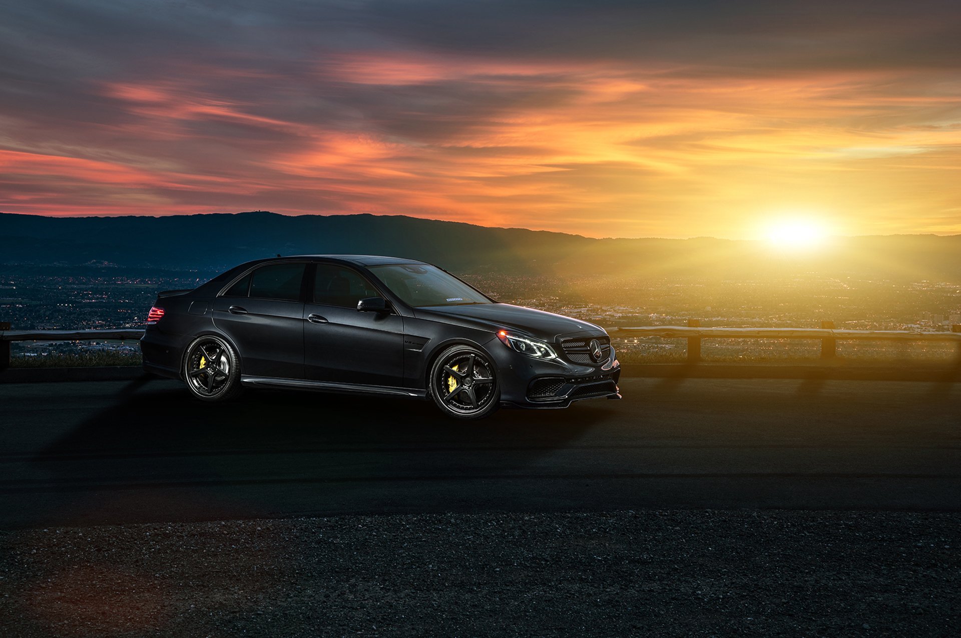 mercedes-benz e63 amg s sonic motorsport california nigth ligth nature summer sky front