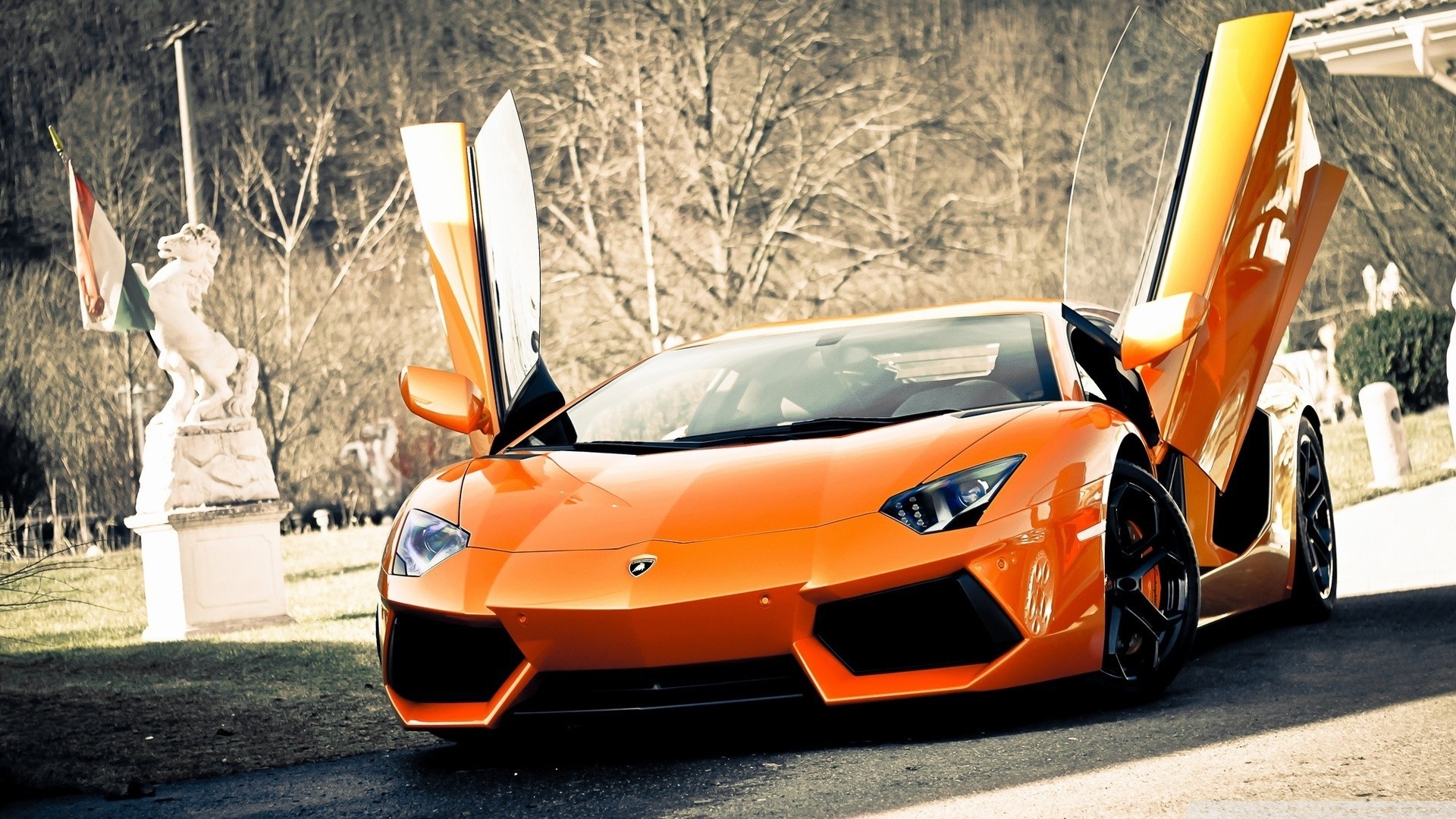 auto orange supercar lamborghini aventador