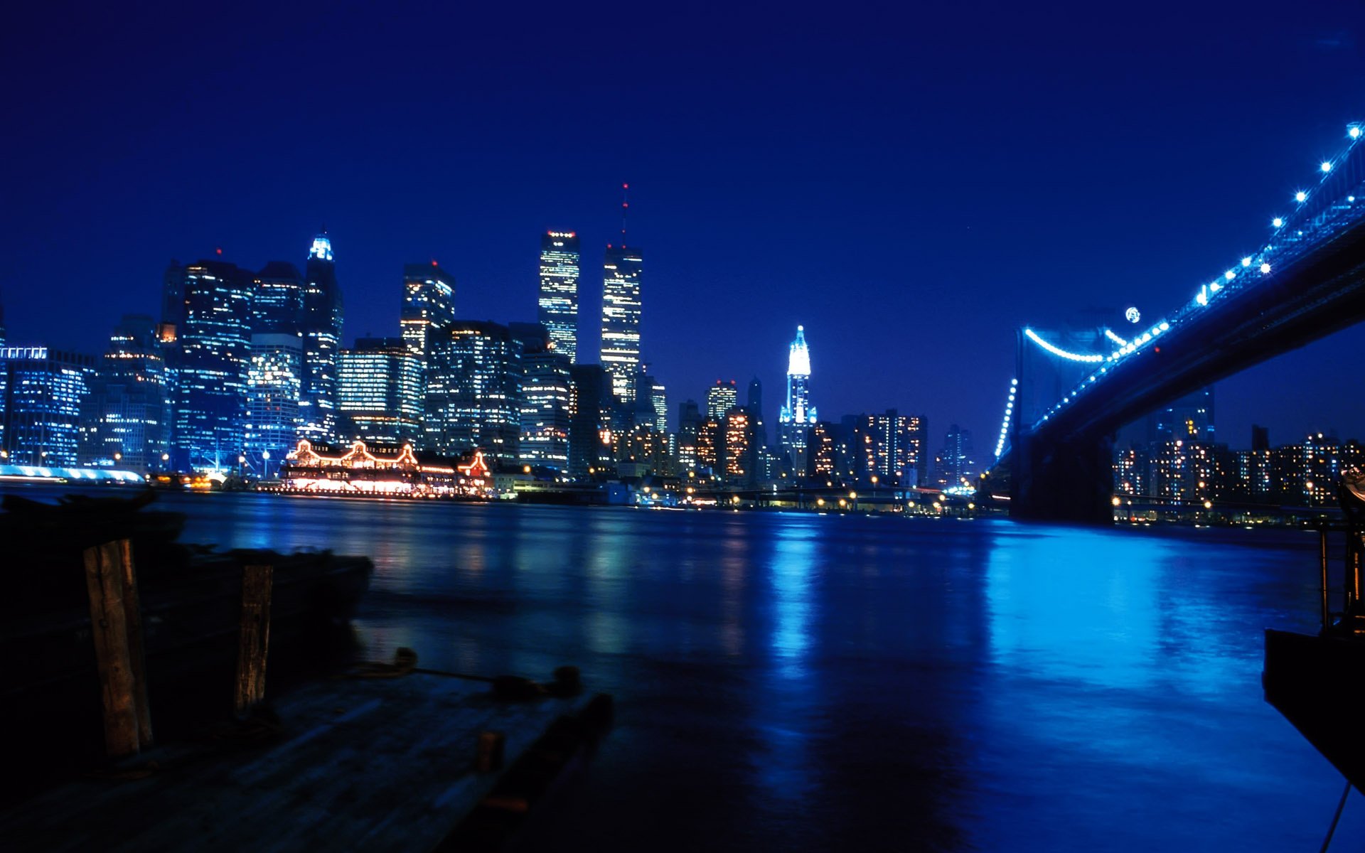 ciudad noche luces puente río nueva york rascacielos metrópolis cielo nocturno luces de la ciudad twin towers nueva york world trade center torres gemelas