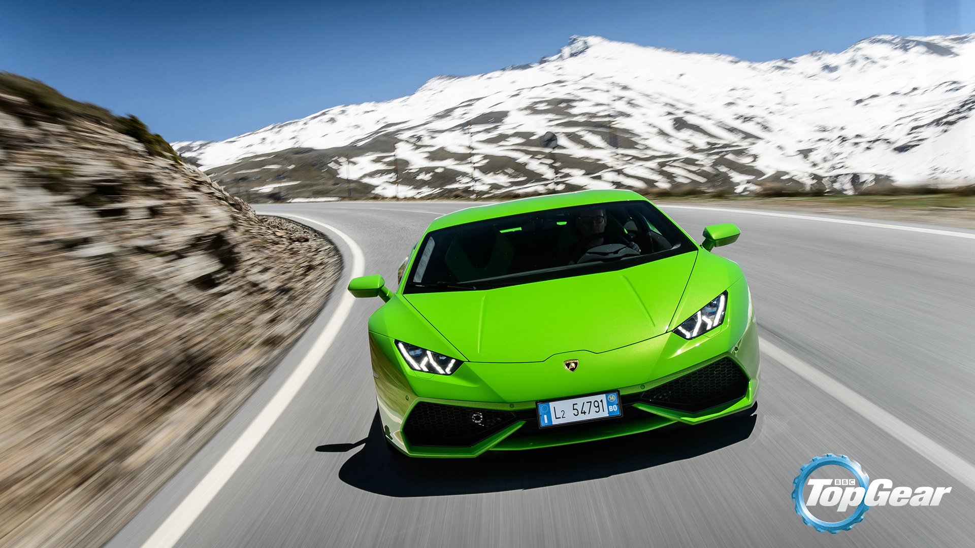 lamborghini huracan lp610-4 supersamochód przód zielony górska droga top gear