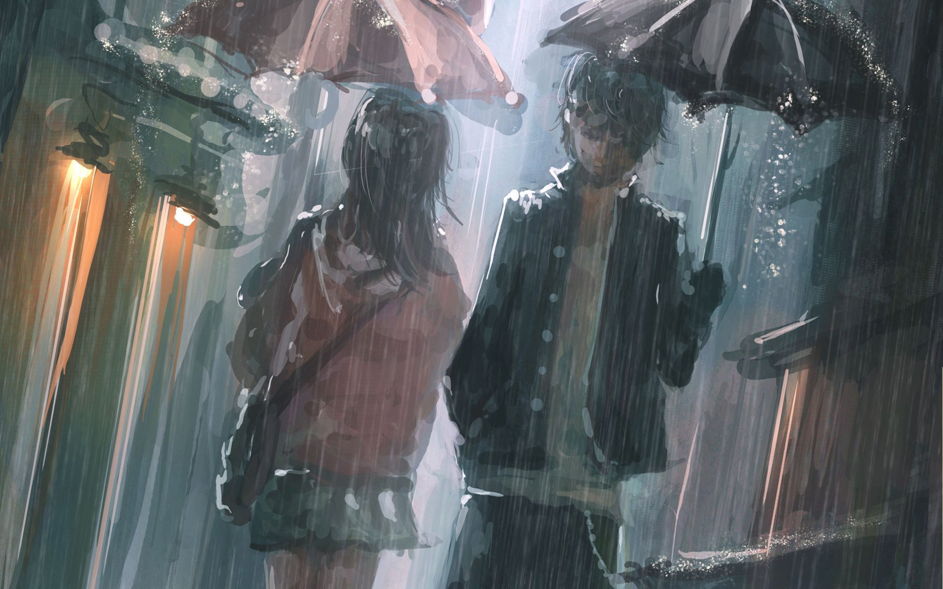 anime lluvia hombre paraguas dibujos