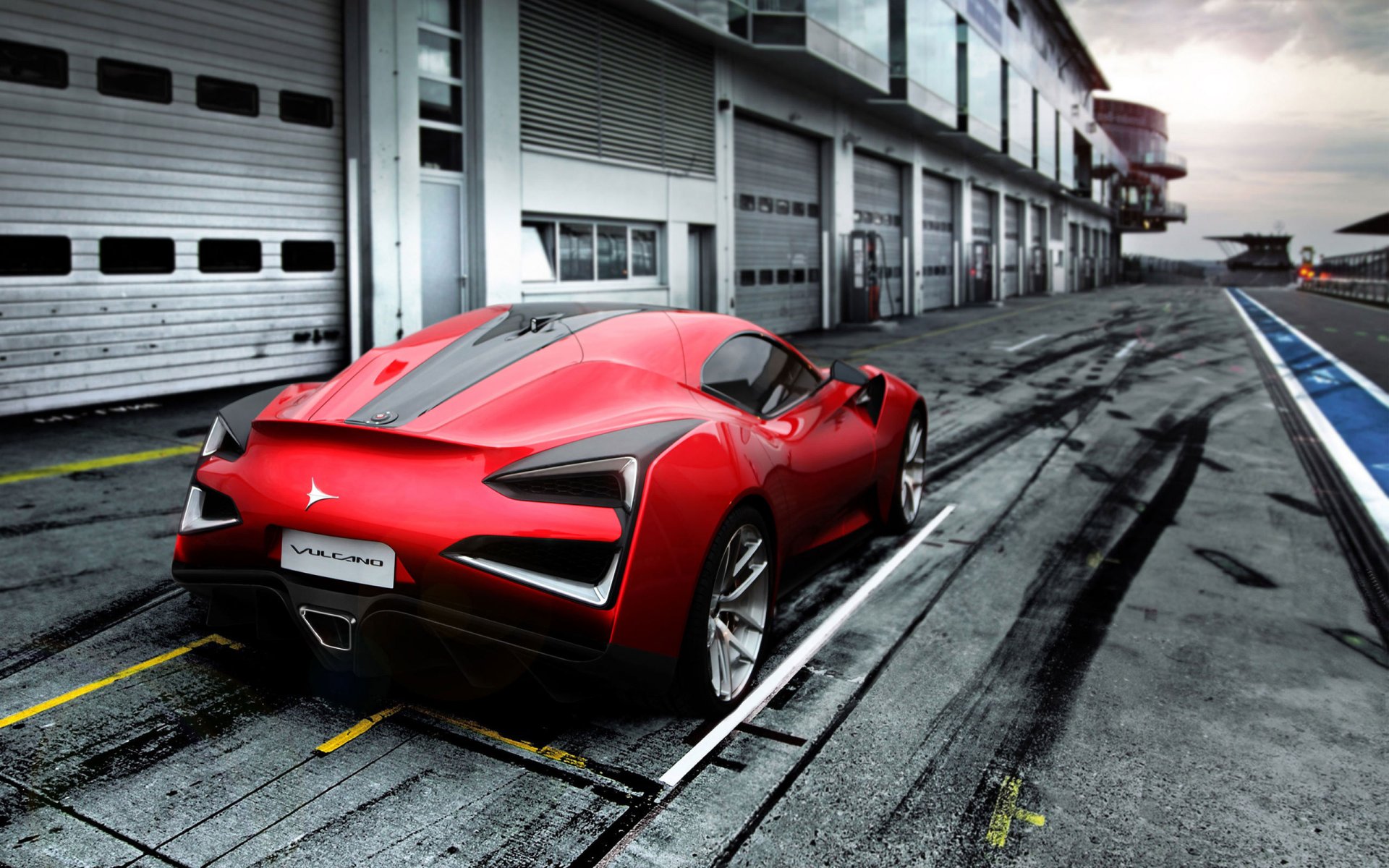 icona vulcano machine sports car red coupe car asphalt track rear view