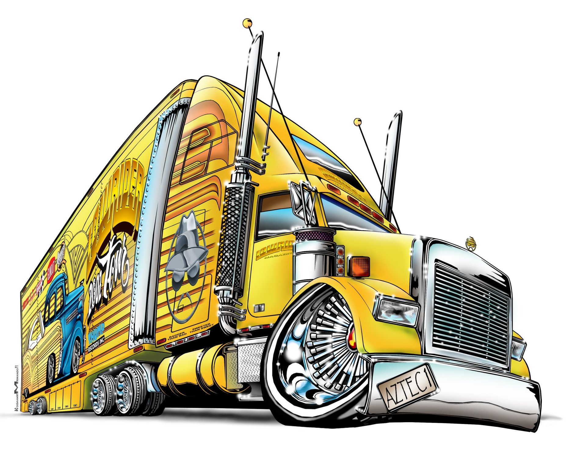 camion disegnato a mano holo lowrider 2002 sfondo bianco