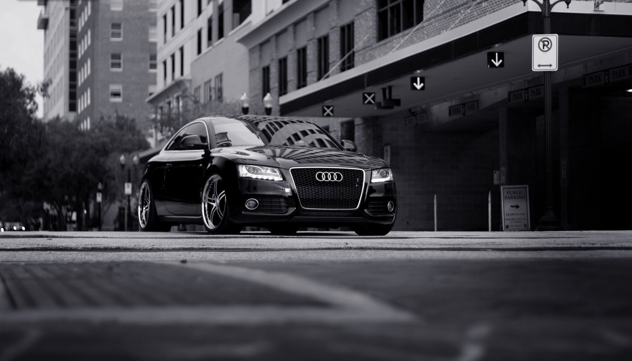 auto black background audi style design wheel lights street road home parking photo cars transport vehicles tuning bw the city