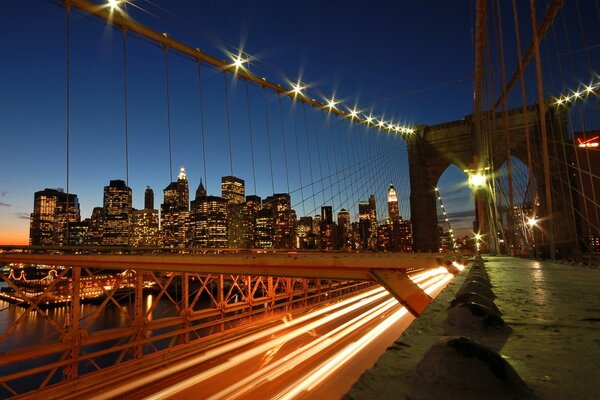 View of the evening city from the bridge