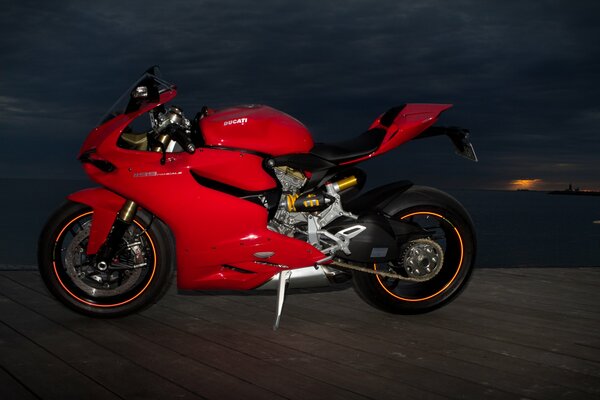 Red ducati panigale at dusk