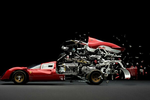 Ferrari car with a view of spare parts