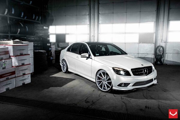 White tuned Mercedes C class