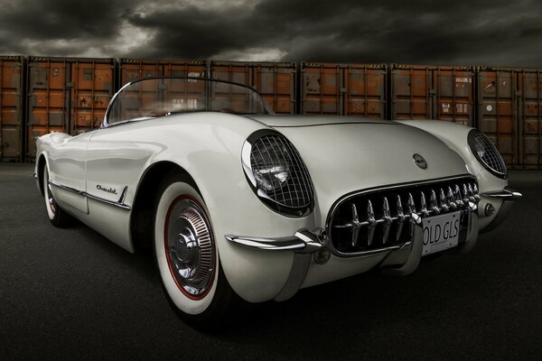 Classic 1954 Chevrolet on a black sky background