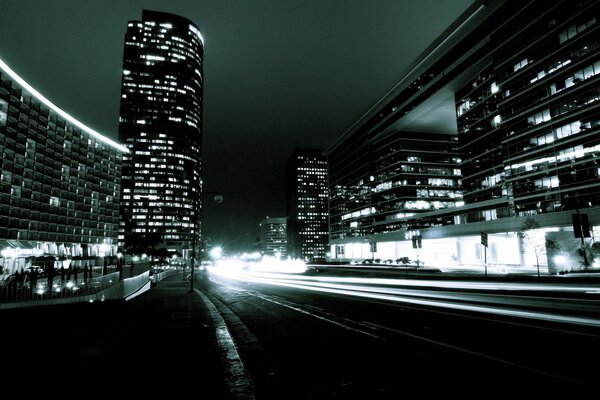 Lights of the night metropolis in the dark