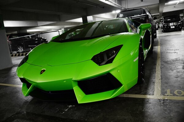 Coche Lamborghini verde con avendador