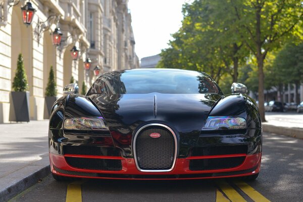 Bugatti fan in the parking lot in the city