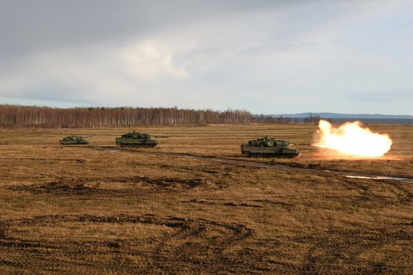 Military equipment on the test field