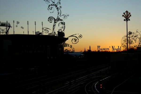 Patterned forging on the background of an evening sunset