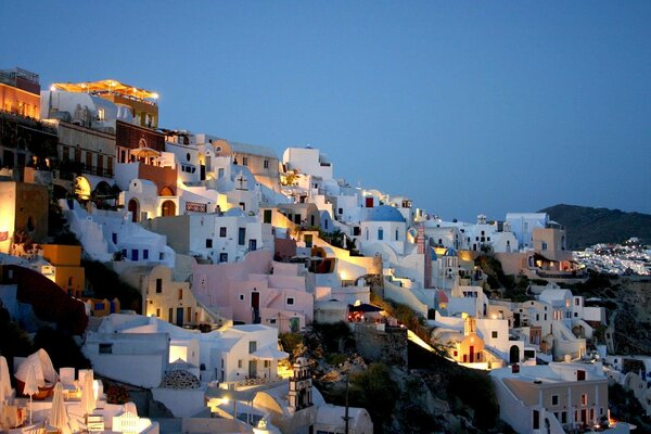 City lights at night in Greece