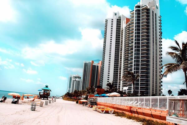 Skyscrapers of Miami Beach on the beach by the sea