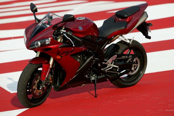 Red sport bike on a red-white background