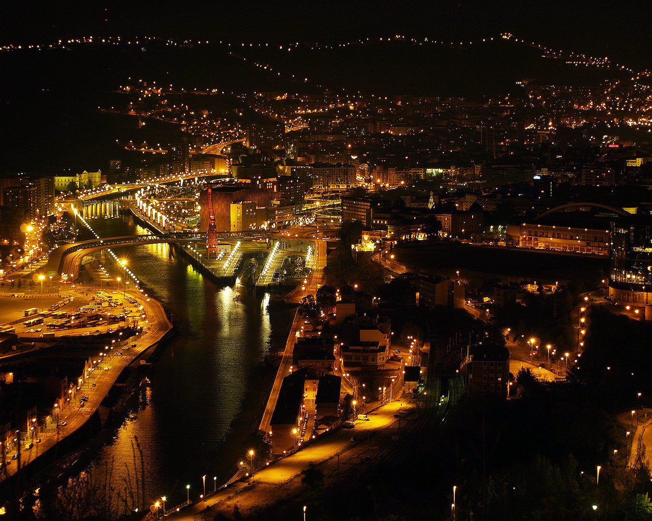 bilbao panorama città notte luci spagna fiume luce ponte vista bellezza luci della città