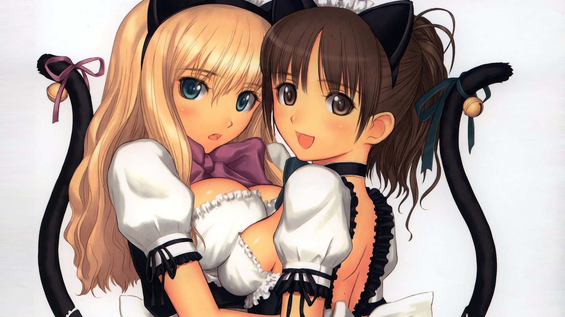 cuddle girls neko breasts tits girls eyes drawing