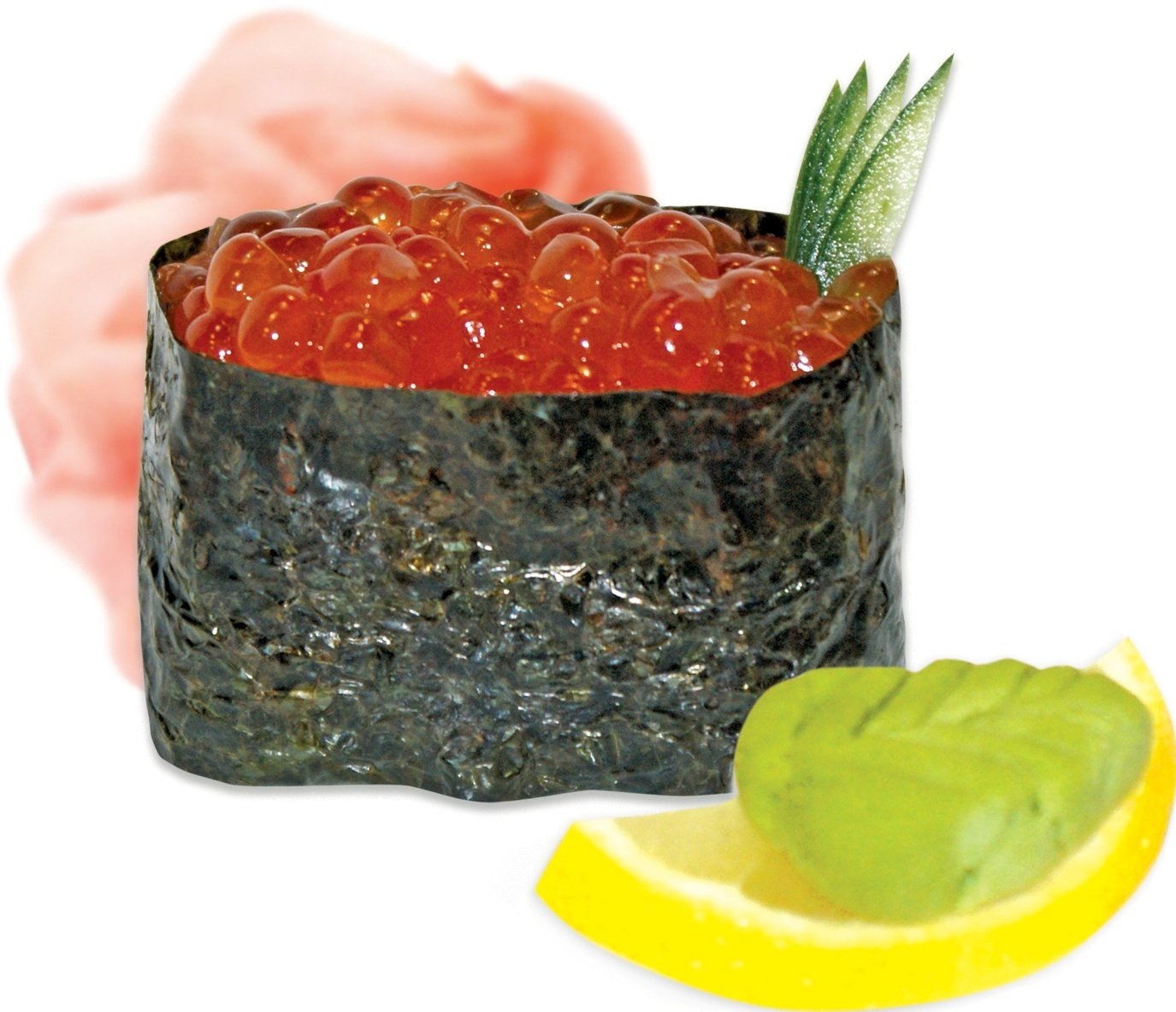 cibo sushi caviale rosso caviale verde macro sfondo bianco