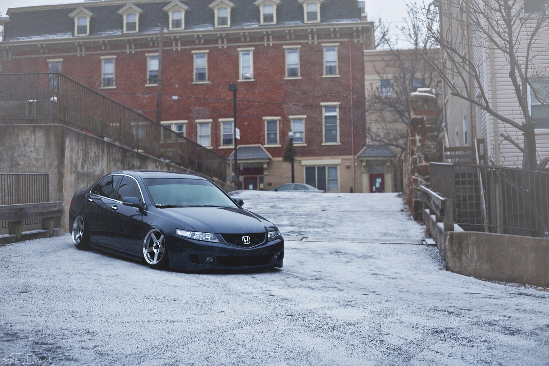 honda accord stance town winter snow