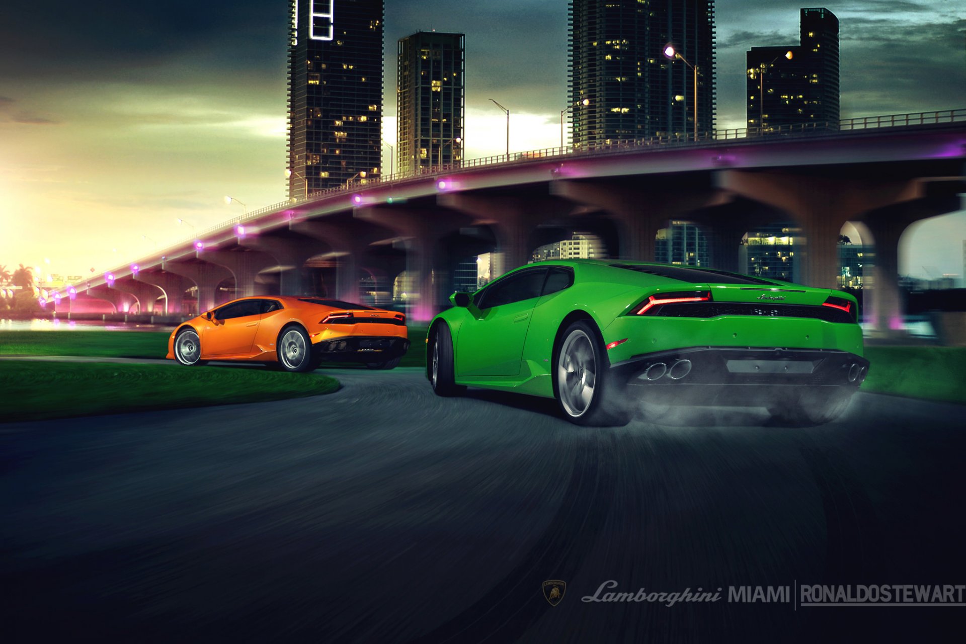 lamborghini uracan lp 610-4 lb724 vert orang-outan arrière brige vitesse tourner