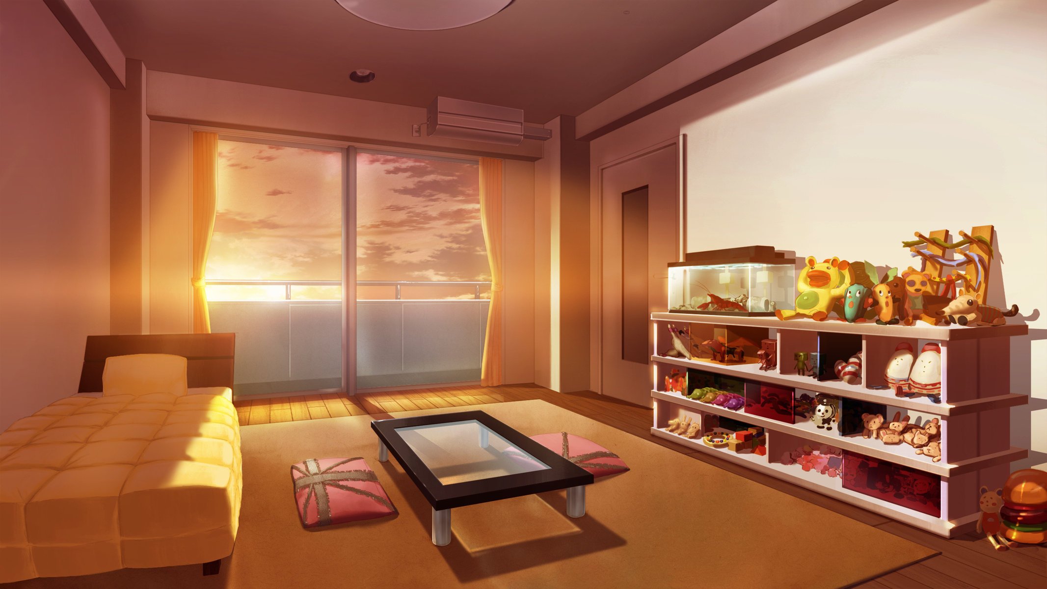 unshine morning early rays sun early dawn morning room interior things toys table bed drawings anime interior