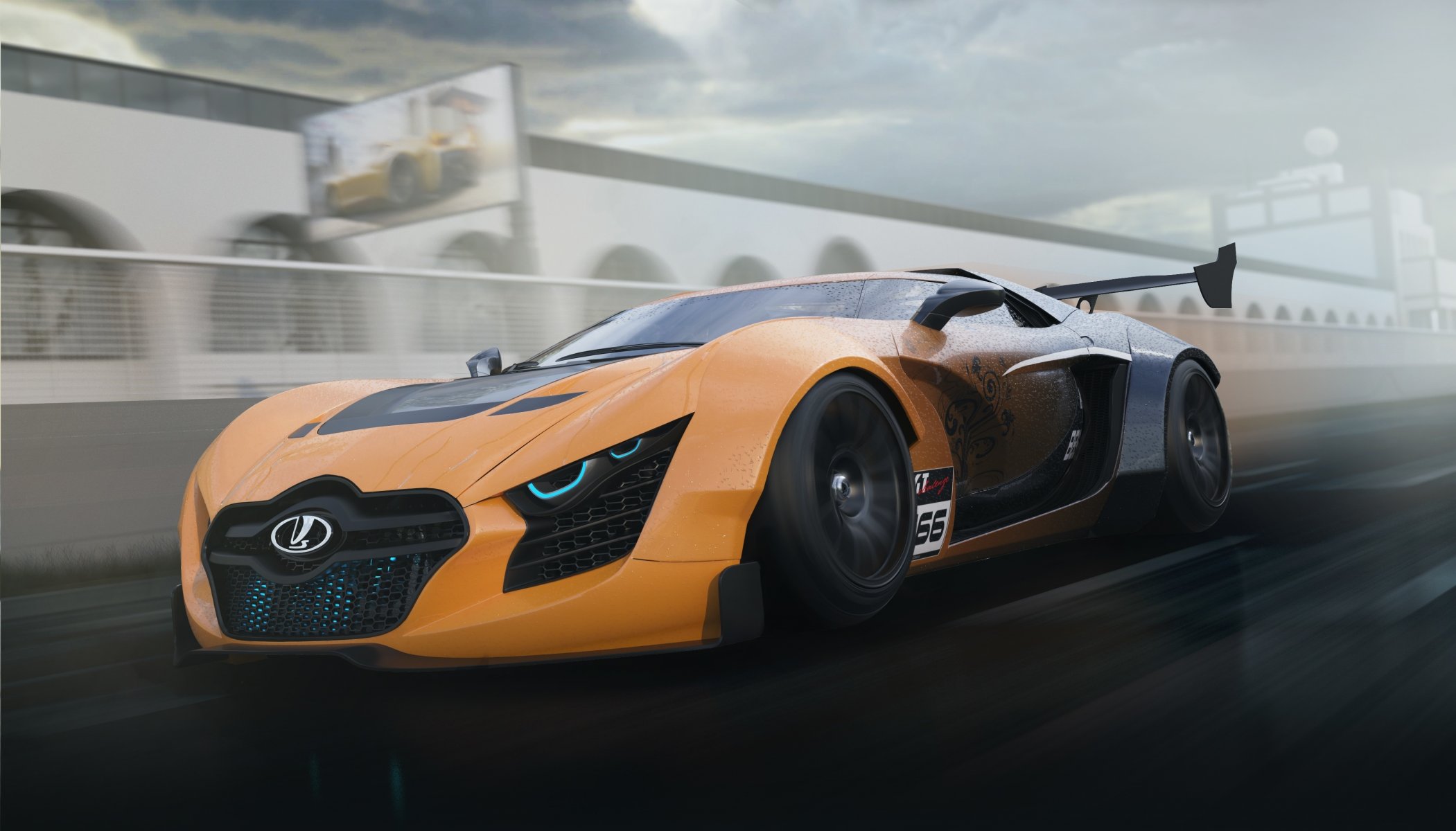 lada next gt concept track car future speed front 3d graphic