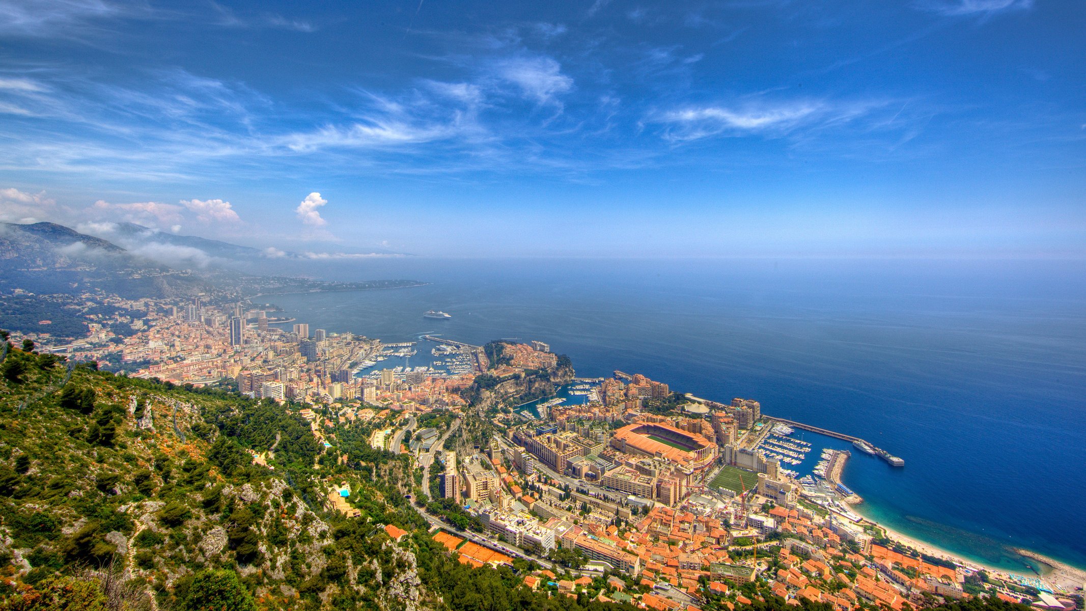 città città monte carlo vastità mare cielo monaco altitudine vista dall alto orizzonte metropoli nuvole cielo blu cielo