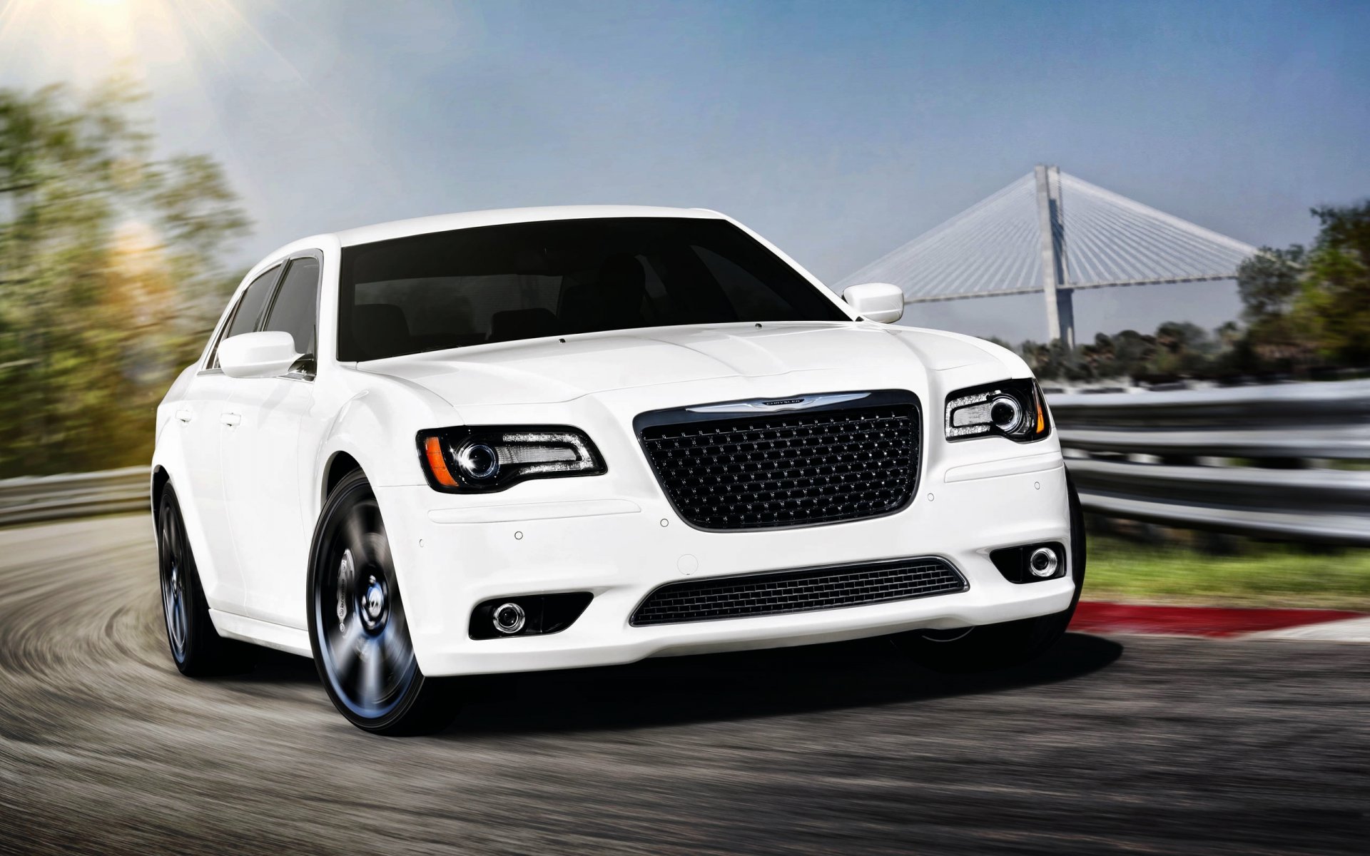 chrysler c srt8 white front machine sedan light grille