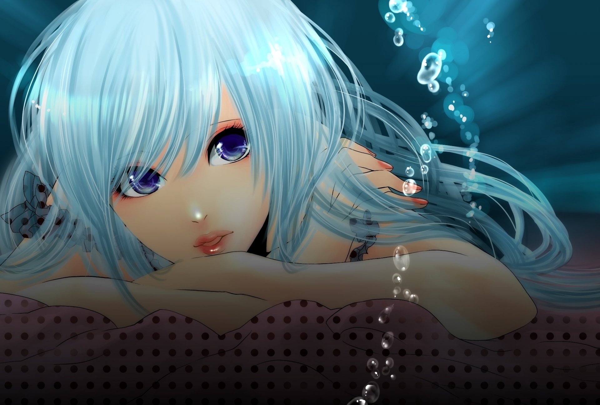 hatsune miku lies water bubbles girl vocaloid blue eyes anime big eyes under water blue hair drawings girls eye