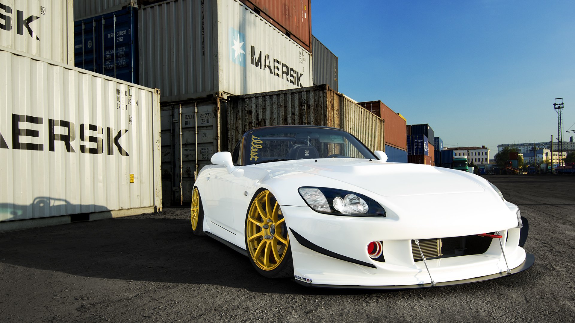 honda s2000 tuning biały samochód złoto koła przód