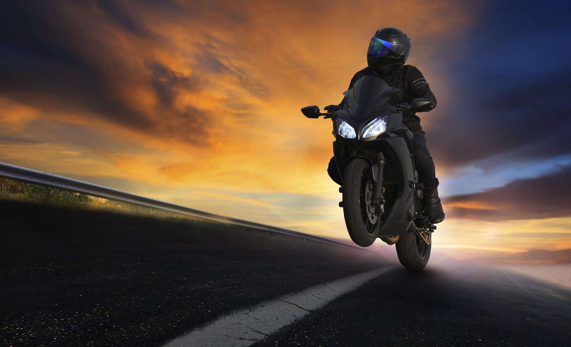 motorcycle moto bike bike biker road turn marking nature evening feeling of speed full throttle movement speed bokeh beautiful background wallpaper