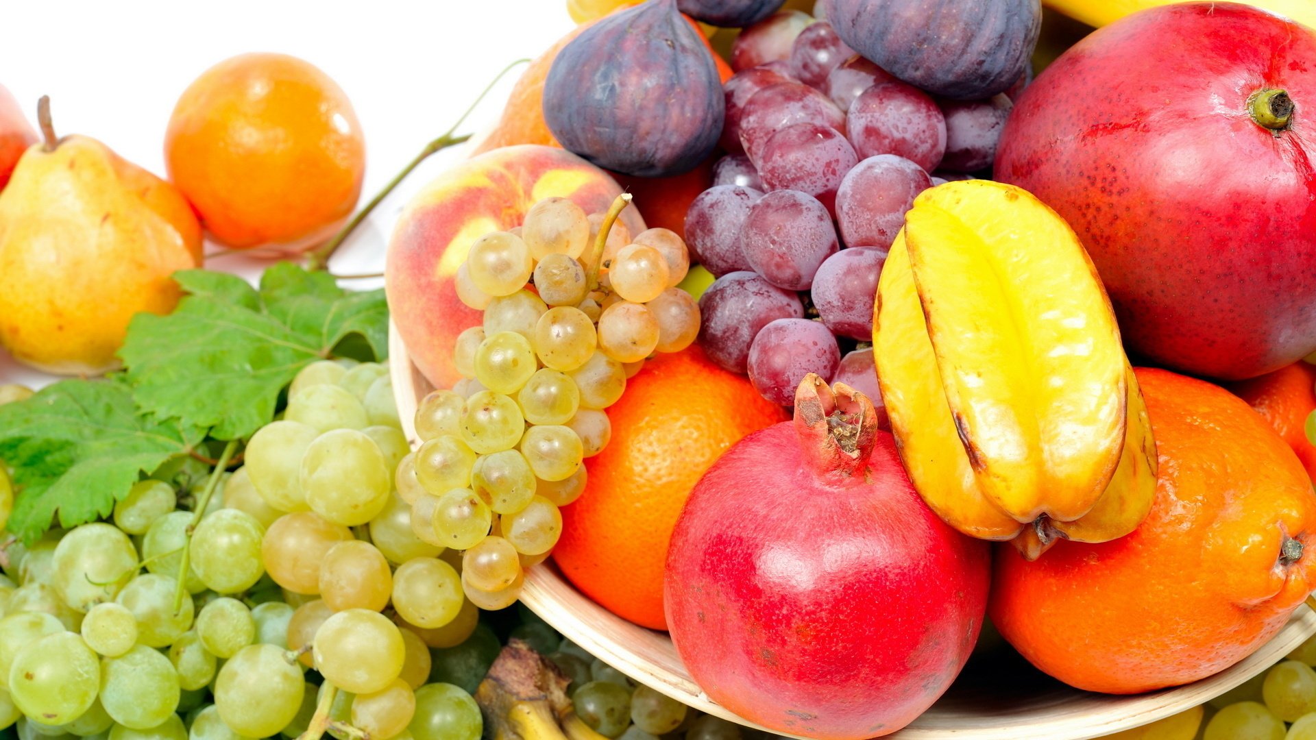 food fruit still life grapes pomegranate figs orange assorted peach apples carambola citrus fruit