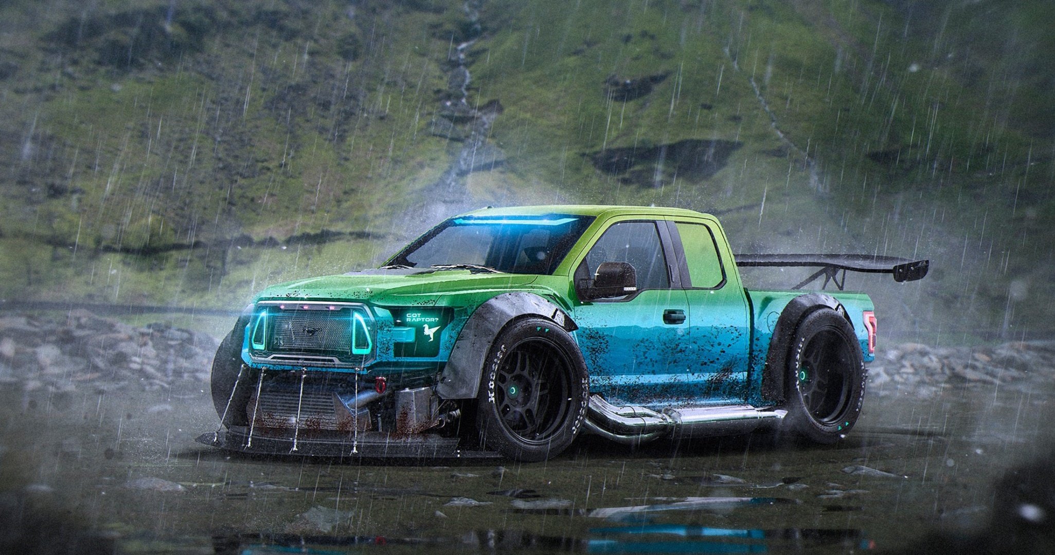 ford f-150 raptrax pioggia auto rendering da khyzyl salem