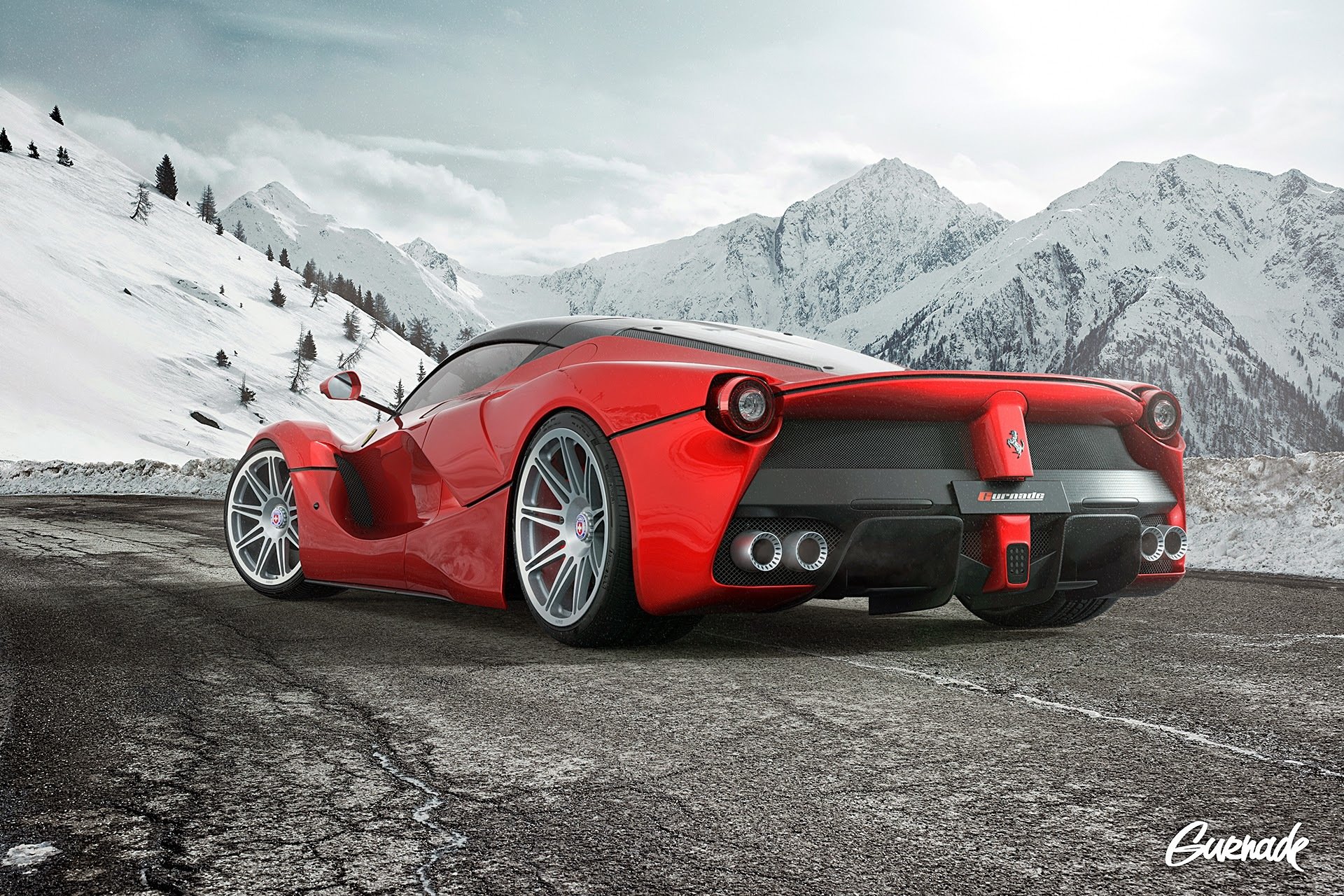 ferrari laferrari oph ruedas montaña nieve blanco por gurnade