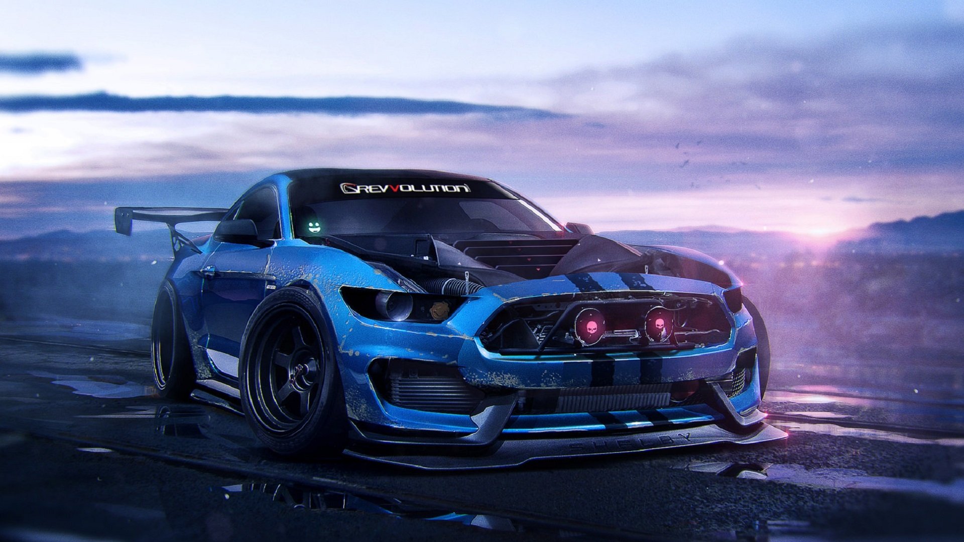 ford mustant shelby gt350 2015 blue muscle car art by khyzyl saleem